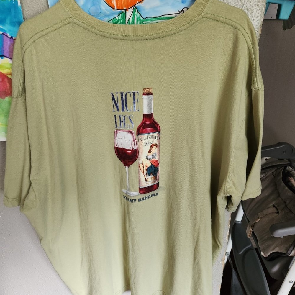 Tommy Bahama Embroidered Hawaiian Shirt Nice Legs Wine Pinup Girl XXL